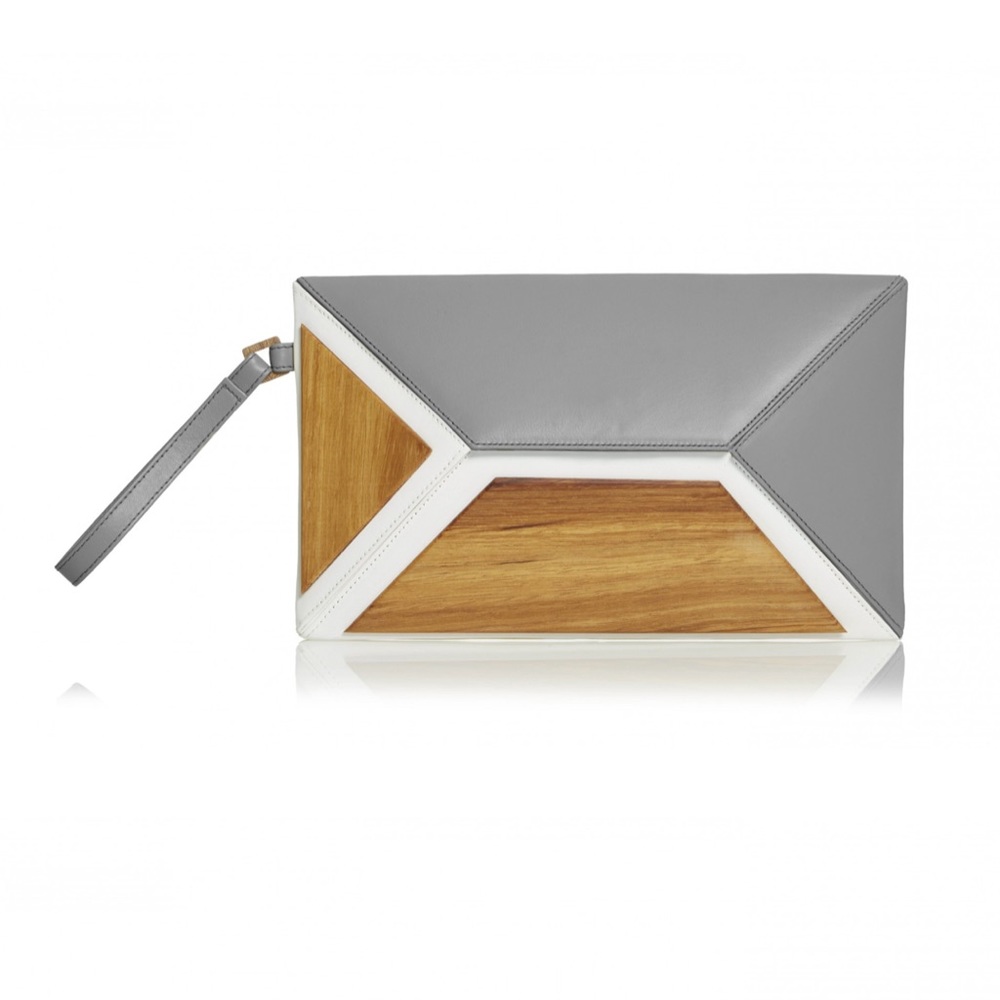 Bakari Handmade Wooden Colorblock Clutch NWT